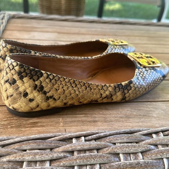 TORY BURCH Georgia Logo Snake Printed Ballet Flat Pale Desert Roccia 8 - Picture 2 of 7